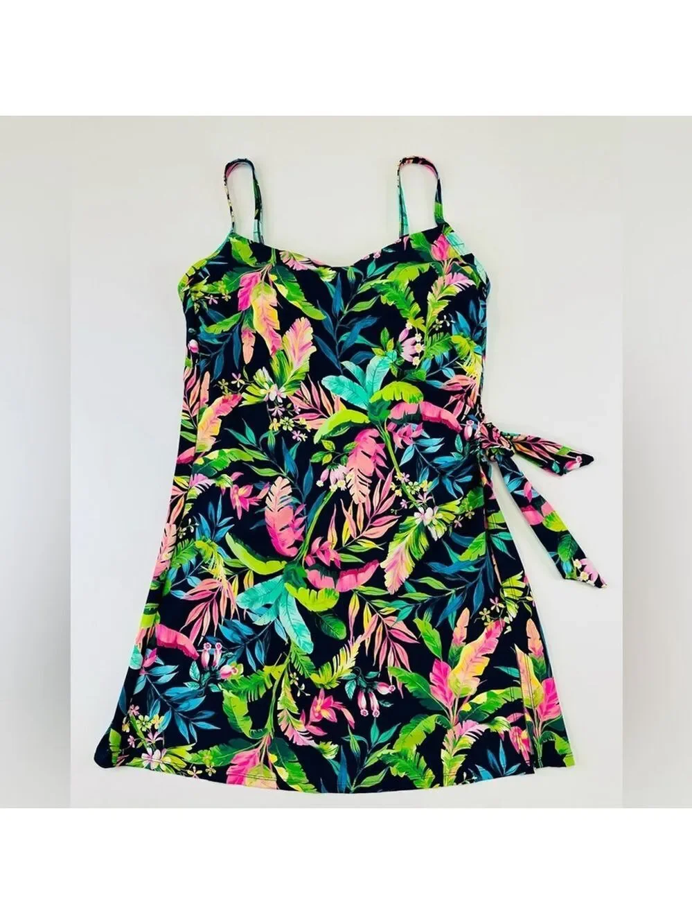 Lands End tropical swim dress Size Large One Piece Resortwear Summer Bathingsuit